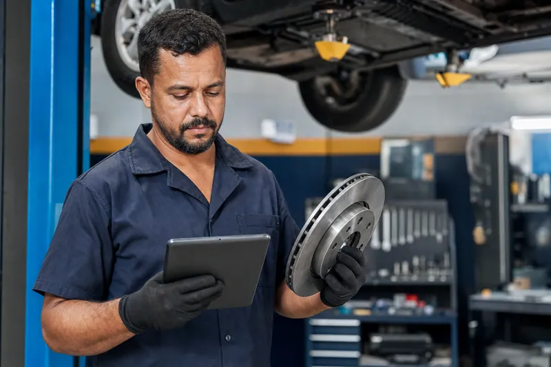 Mecânico conferindo a aplicação de um componente automotivo